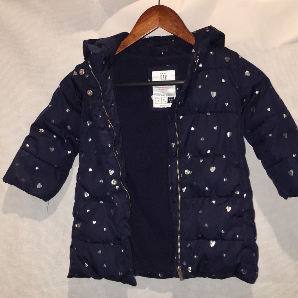 Baby Gap Toddler Girl Jacket | Navy With Silver Heart Print | Size 3